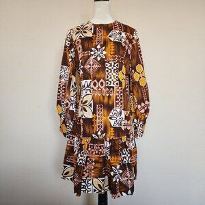 Vintage Barkcloth Custom Drop Waist Dress - Tiki Ohana - M